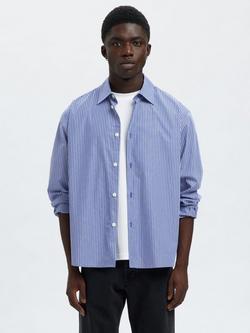 Selected Henri Stripe Regular Fit Cotton Shirt, Medieval Blue