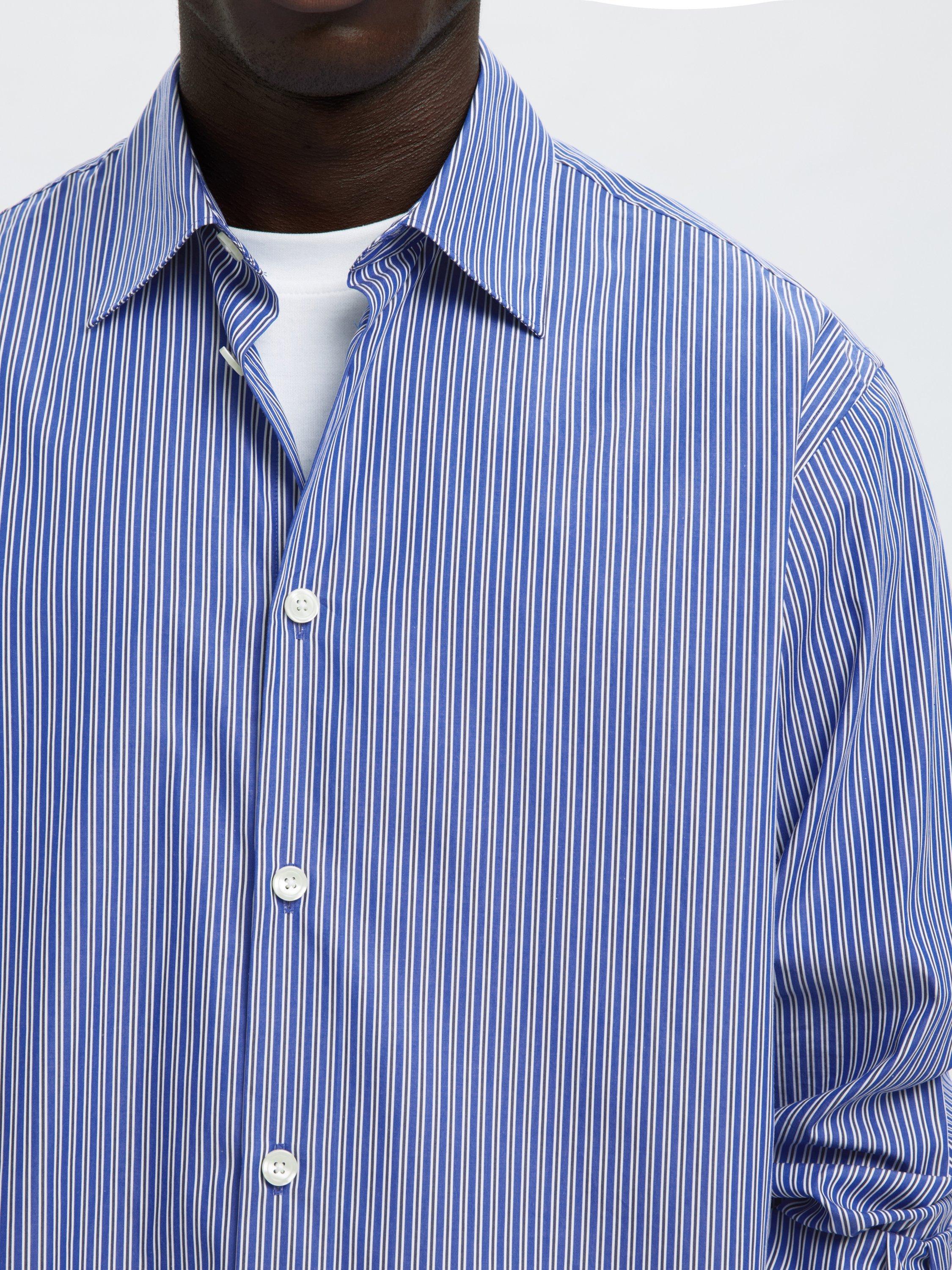 Product image 4 of 6, which shows Selected Henri Stripe Regular Fit Cotton Shirt, Medieval Blue, L