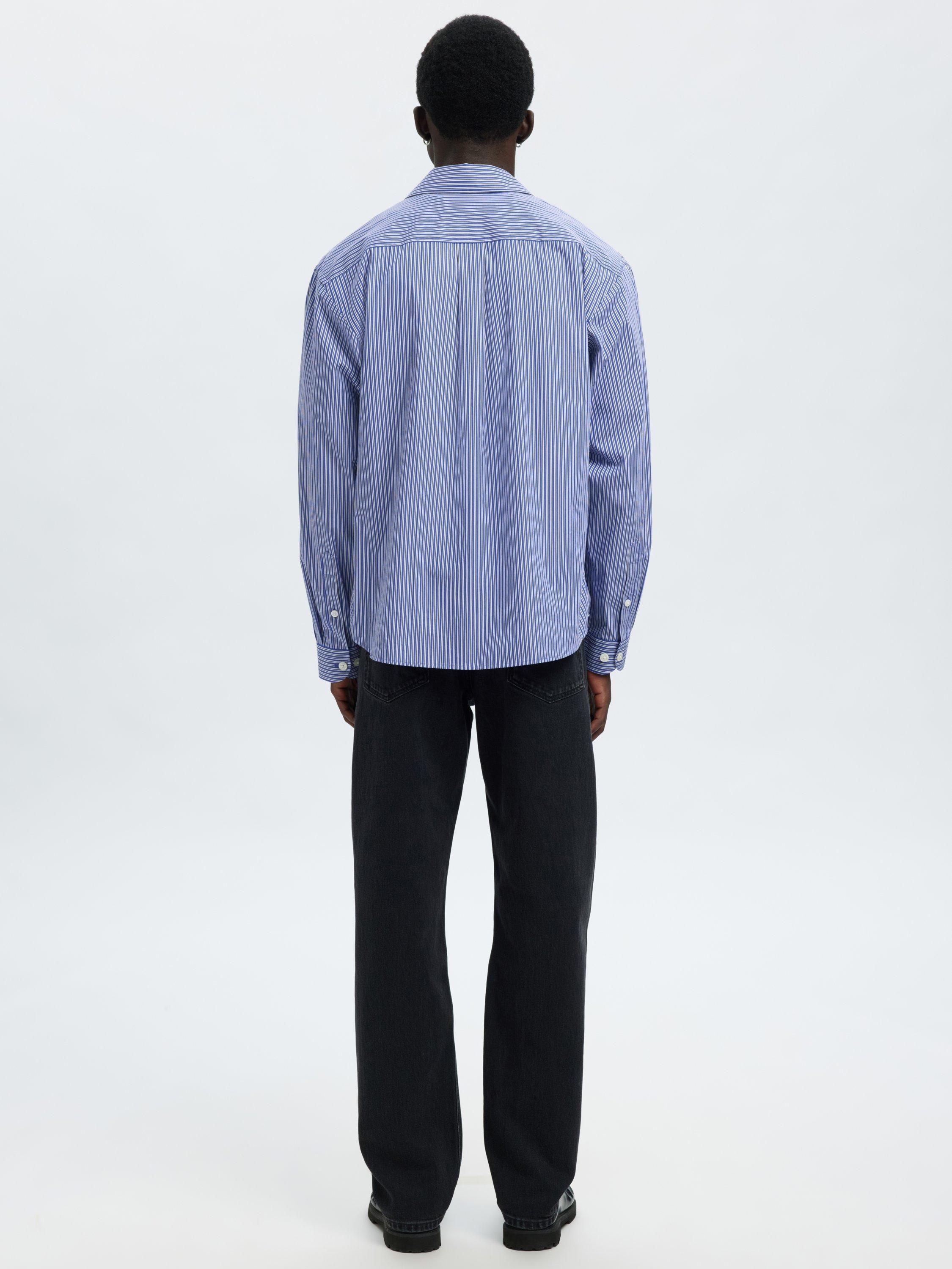 Product image 5 of 6, which shows Selected Henri Stripe Regular Fit Cotton Shirt, Medieval Blue, L