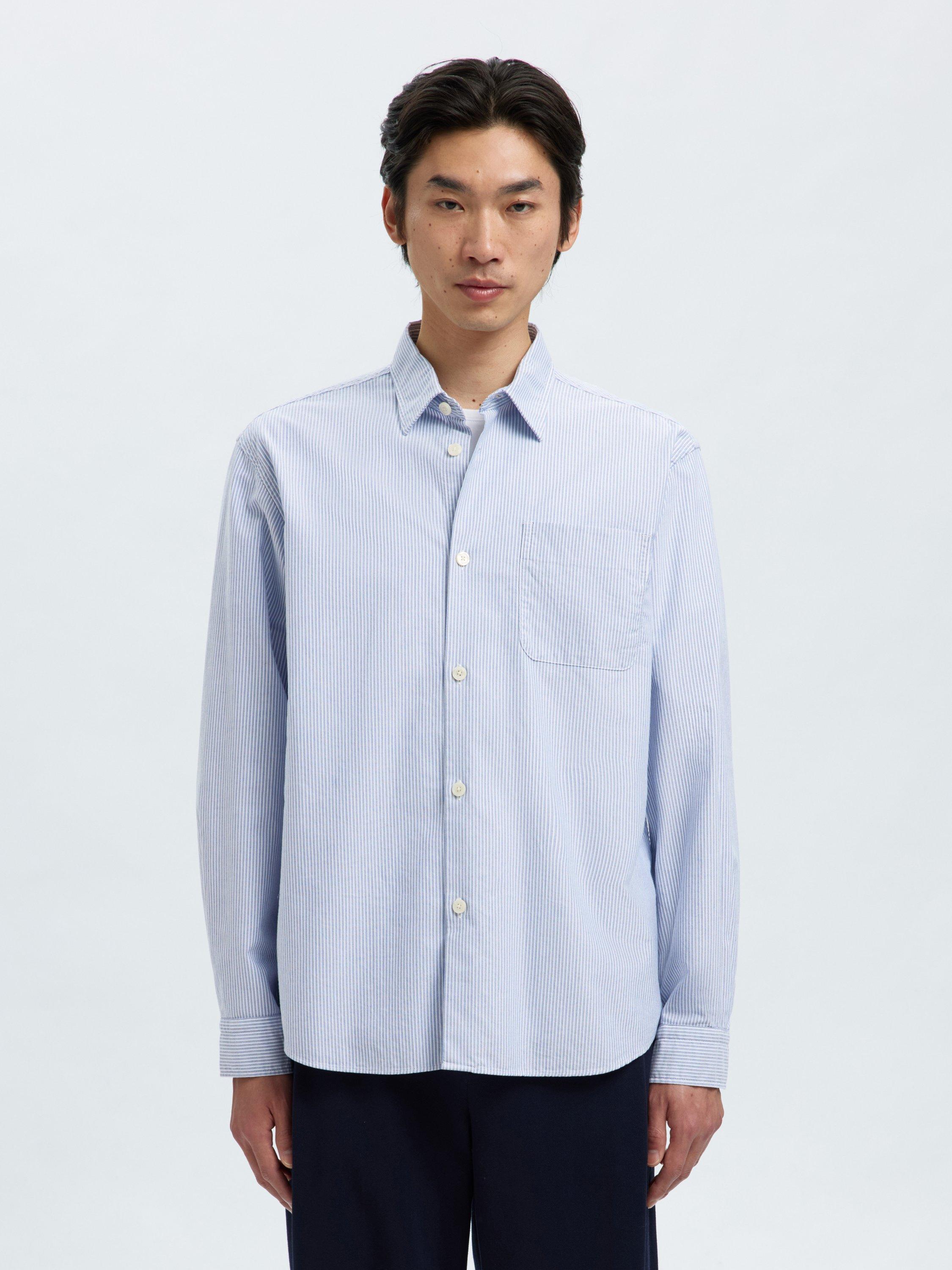Product image 1 of 6, which shows Selected Jim Regular Fit Cotton Shirt, White Bl Bk, L