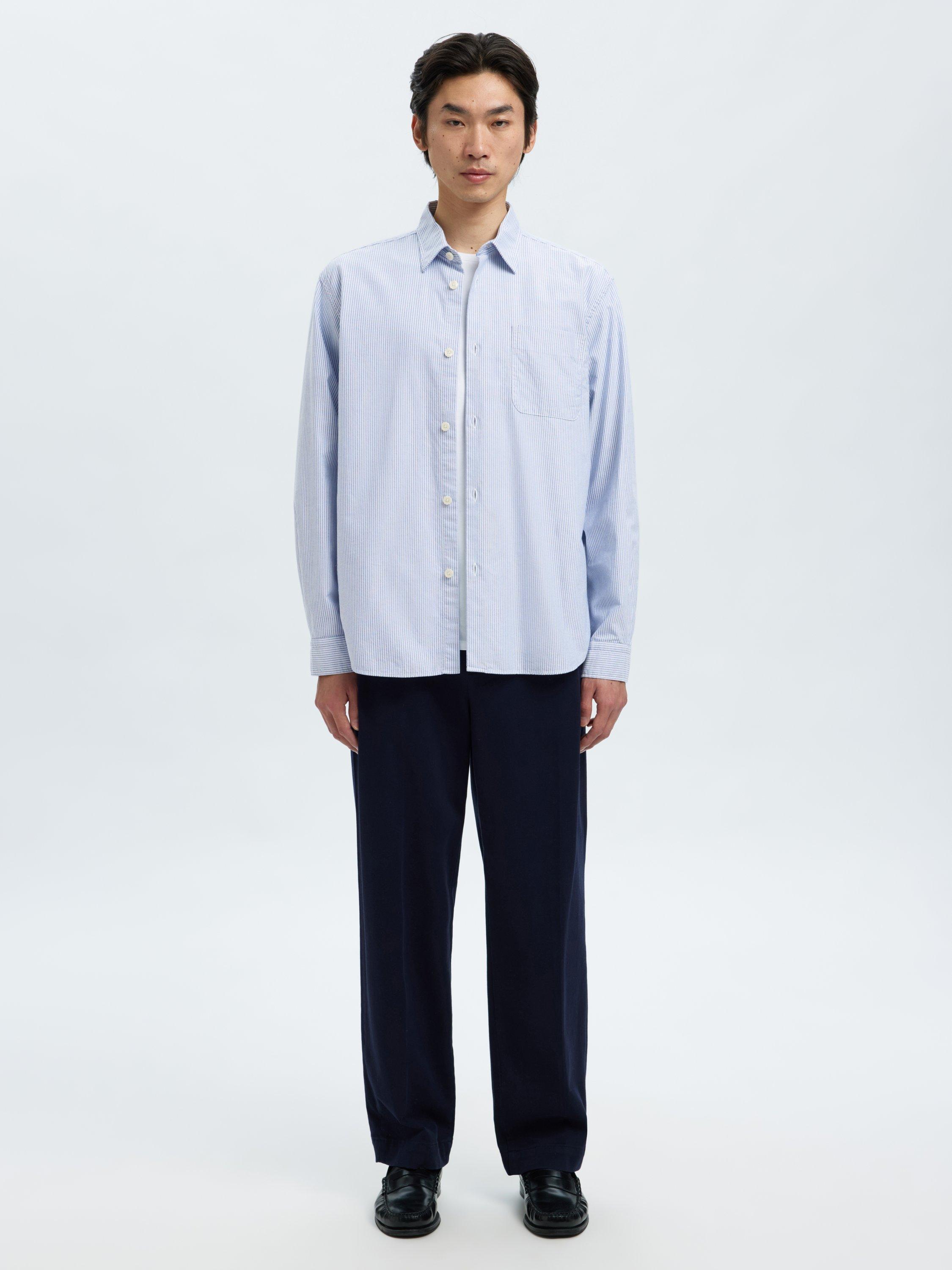 Product image 2 of 6, which shows Selected Jim Regular Fit Cotton Shirt, White Bl Bk, L