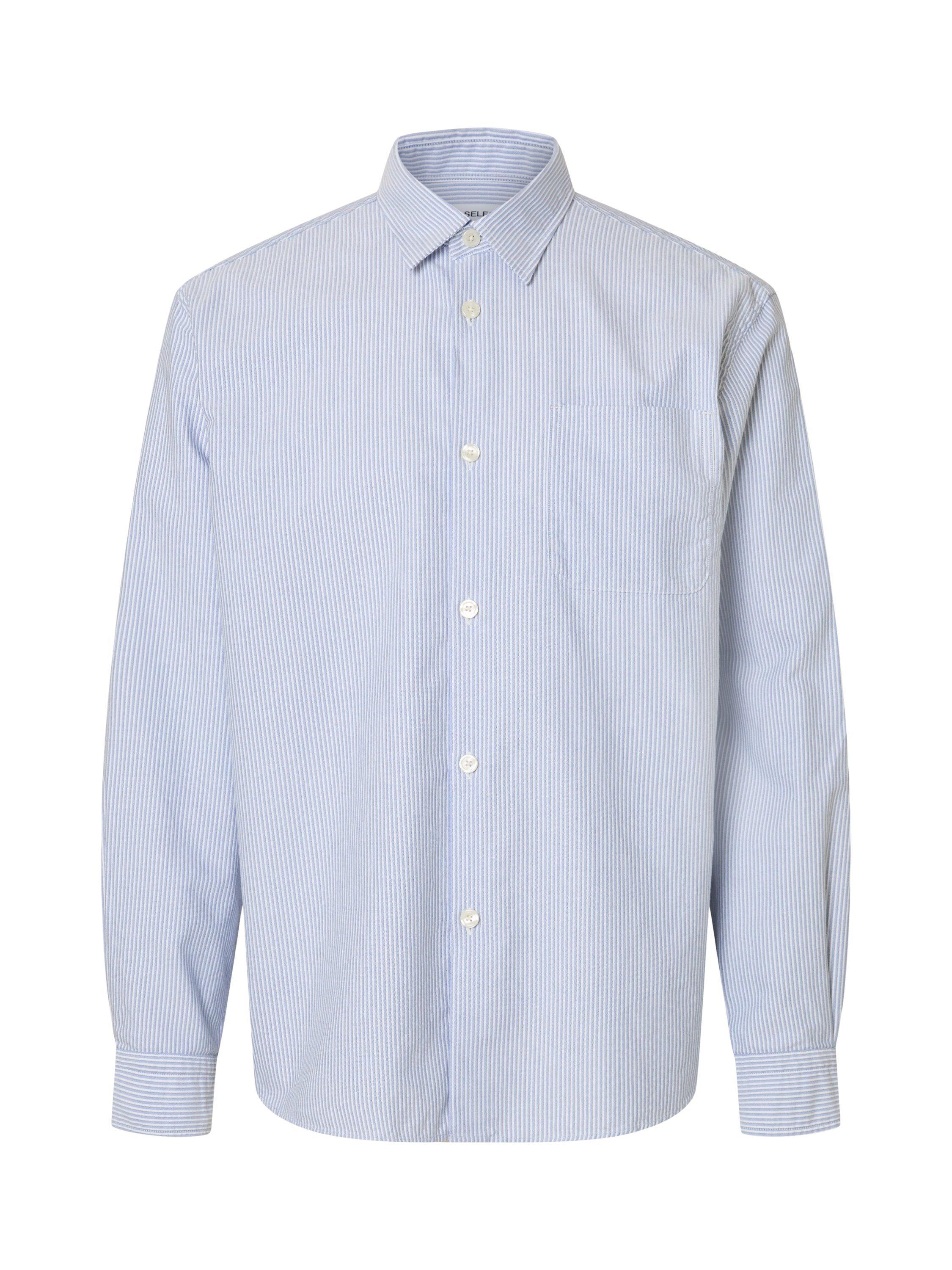 Product image 6 of 6, which shows Selected Jim Regular Fit Cotton Shirt, White Bl Bk, L
