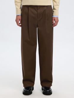 Selected Wide Cotton Blend Trousers, Demitasse