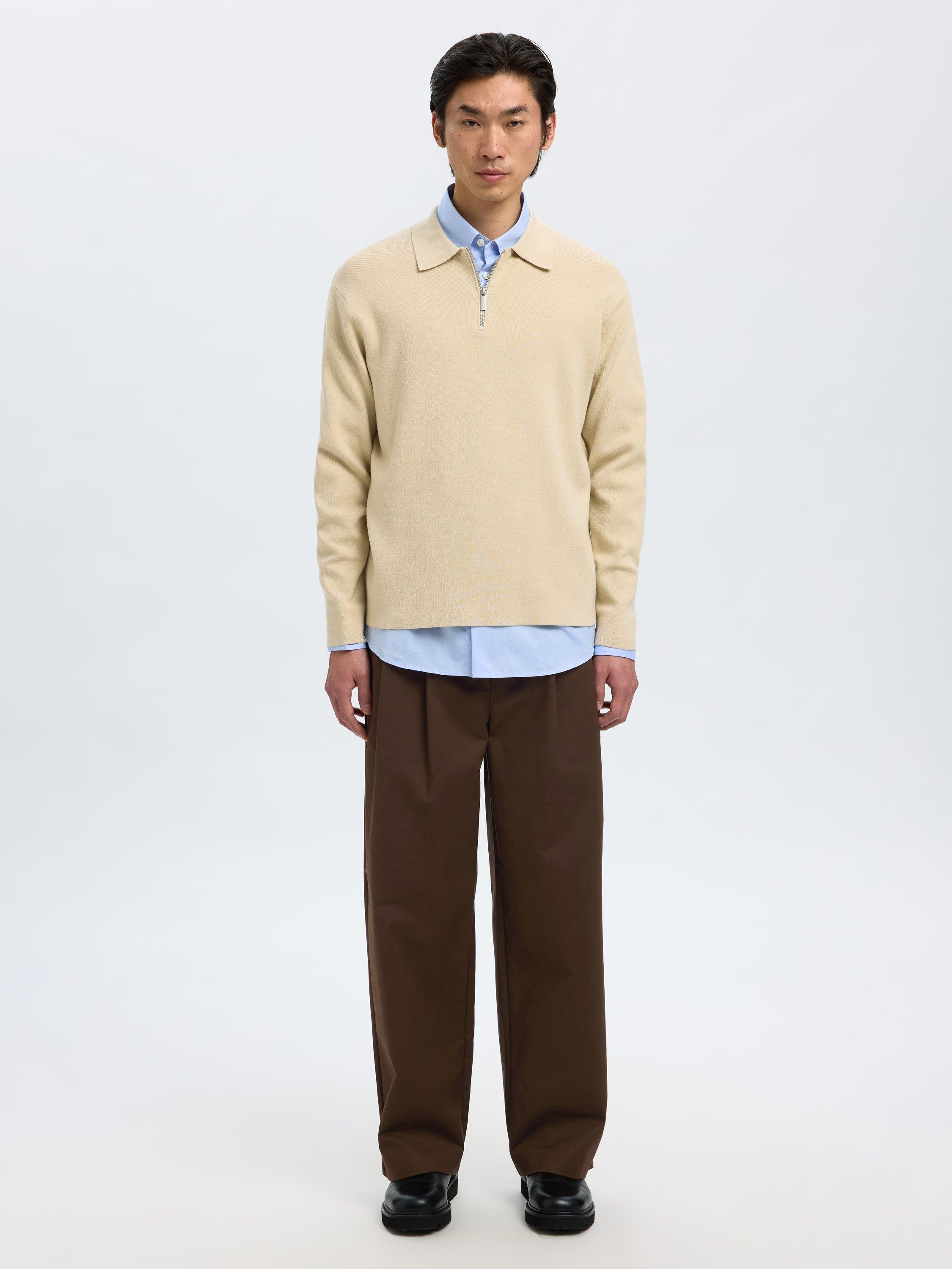 Product image 2 of 6, which shows Selected Wide Cotton Blend Trousers, Demitasse, 30R