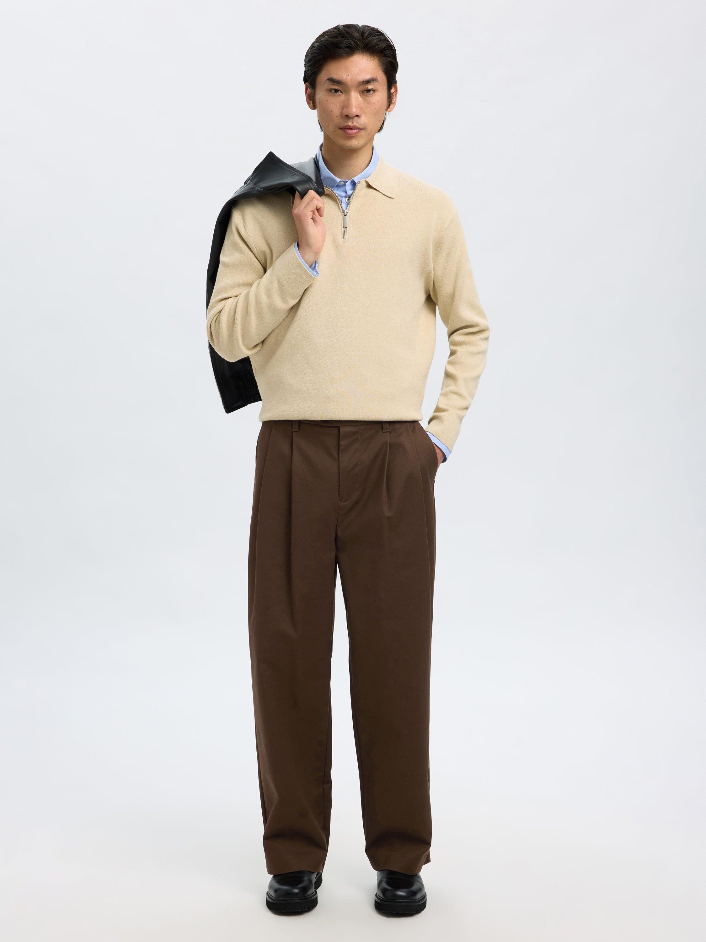 Product image 3 of 6, which shows Selected Wide Cotton Blend Trousers, Demitasse, 30R