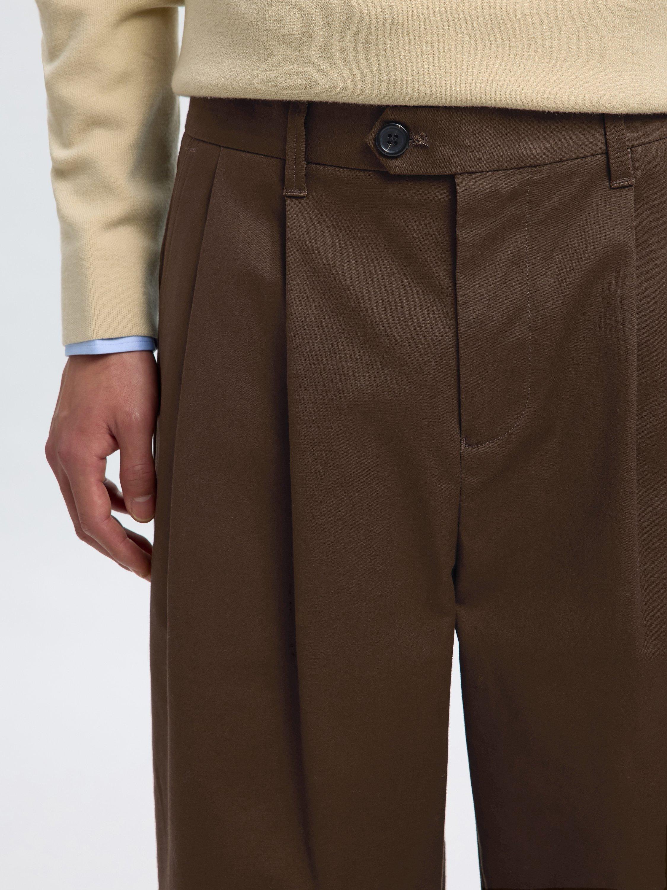 Product image 4 of 6, which shows Selected Wide Cotton Blend Trousers, Demitasse, 30R