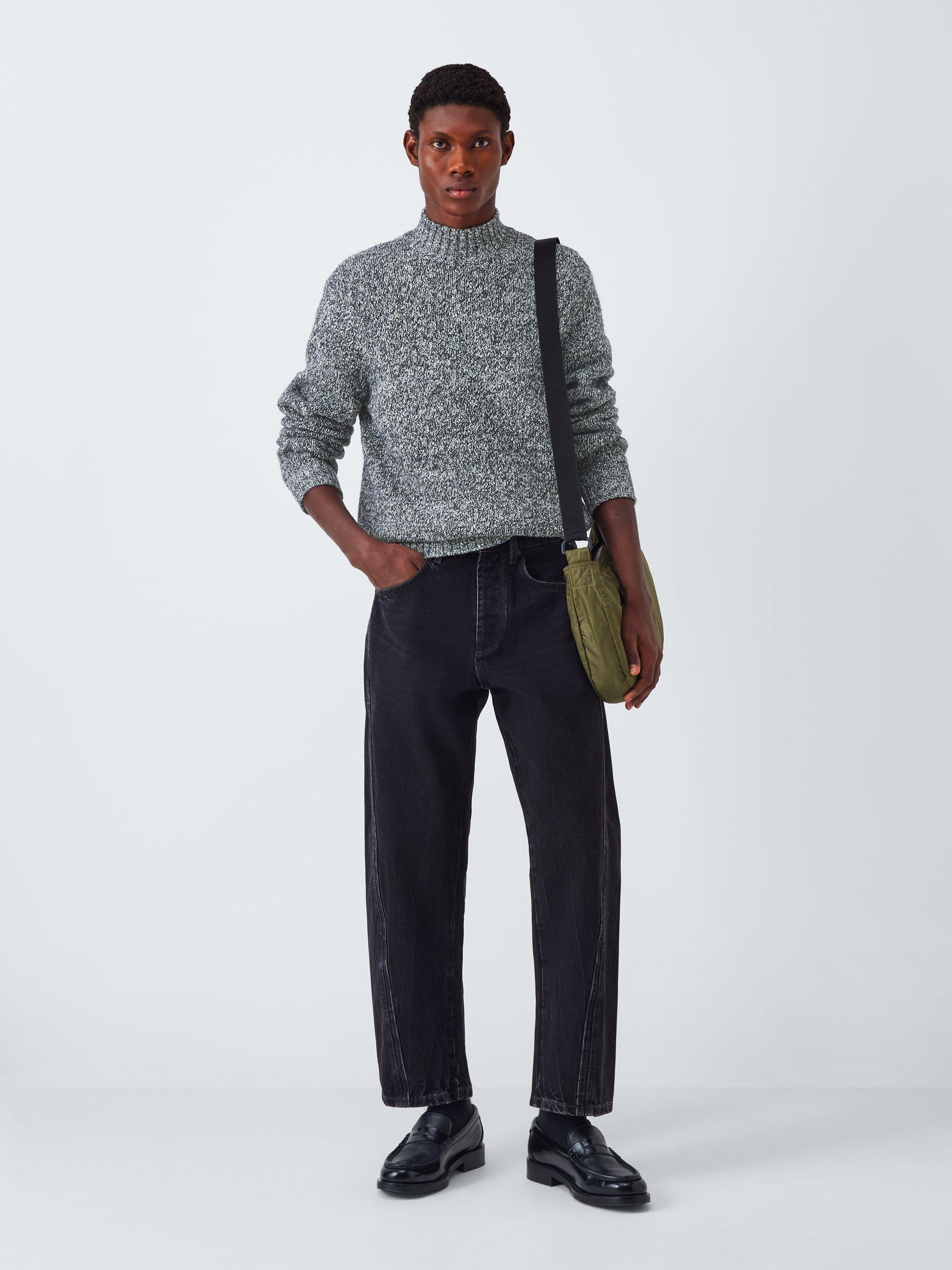 Product image 3 of 6, which shows Kin Space Dye Roll Neck Jumper, Black/White, S