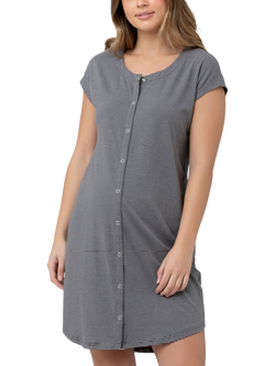 Ripe Blake Stripe Organic Cotton Rich Maternity & Nursing Nightdress, Gunship/White, Gunship/White