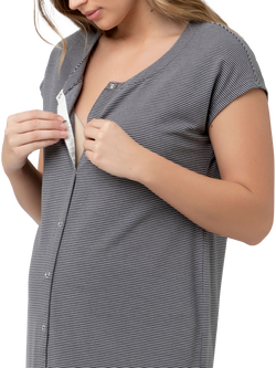 Ripe Blake Stripe Organic Cotton Rich Maternity & Nursing Nightdress, Gunship/White - view 2, Gunship/White