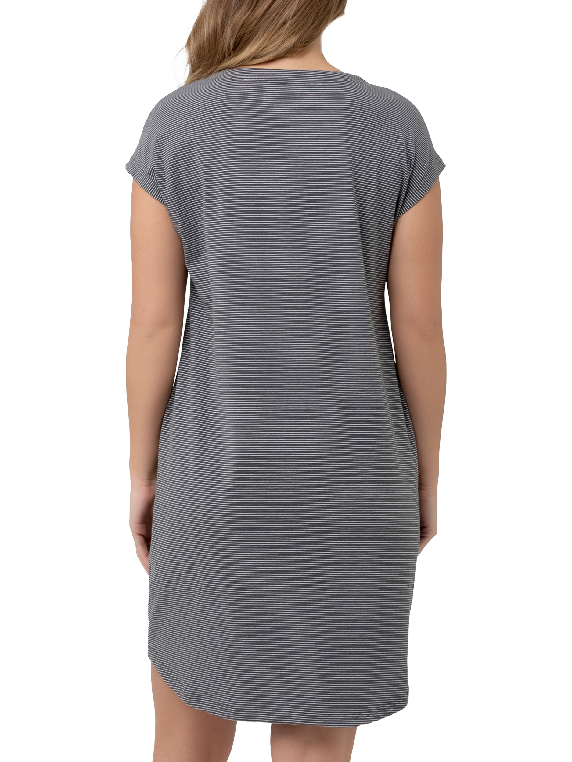 Product image 3 of 6, which shows Ripe Blake Stripe Organic Cotton Rich Maternity & Nursing Nightdress, Gunship/White, XS