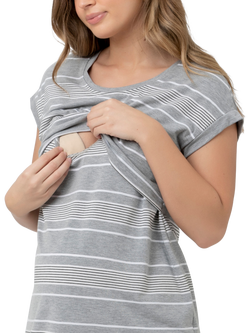 Ripe Stevie Stripe Nursing Nightdress, Grey/White - view 2, Grey/White