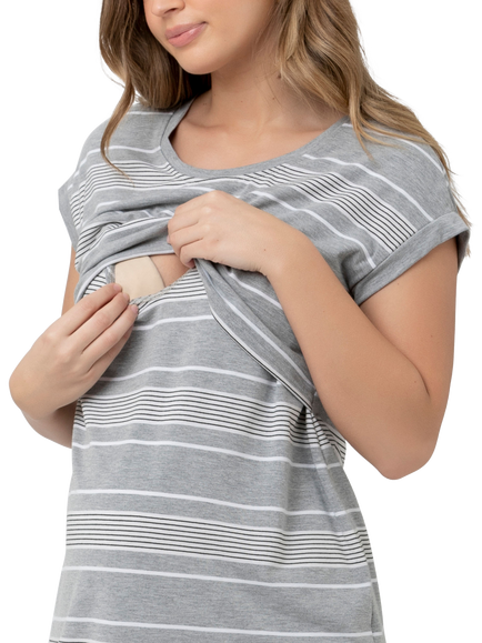 Ripe Stevie Stripe Nursing Nightdress, Grey/White - view 2, Grey/White