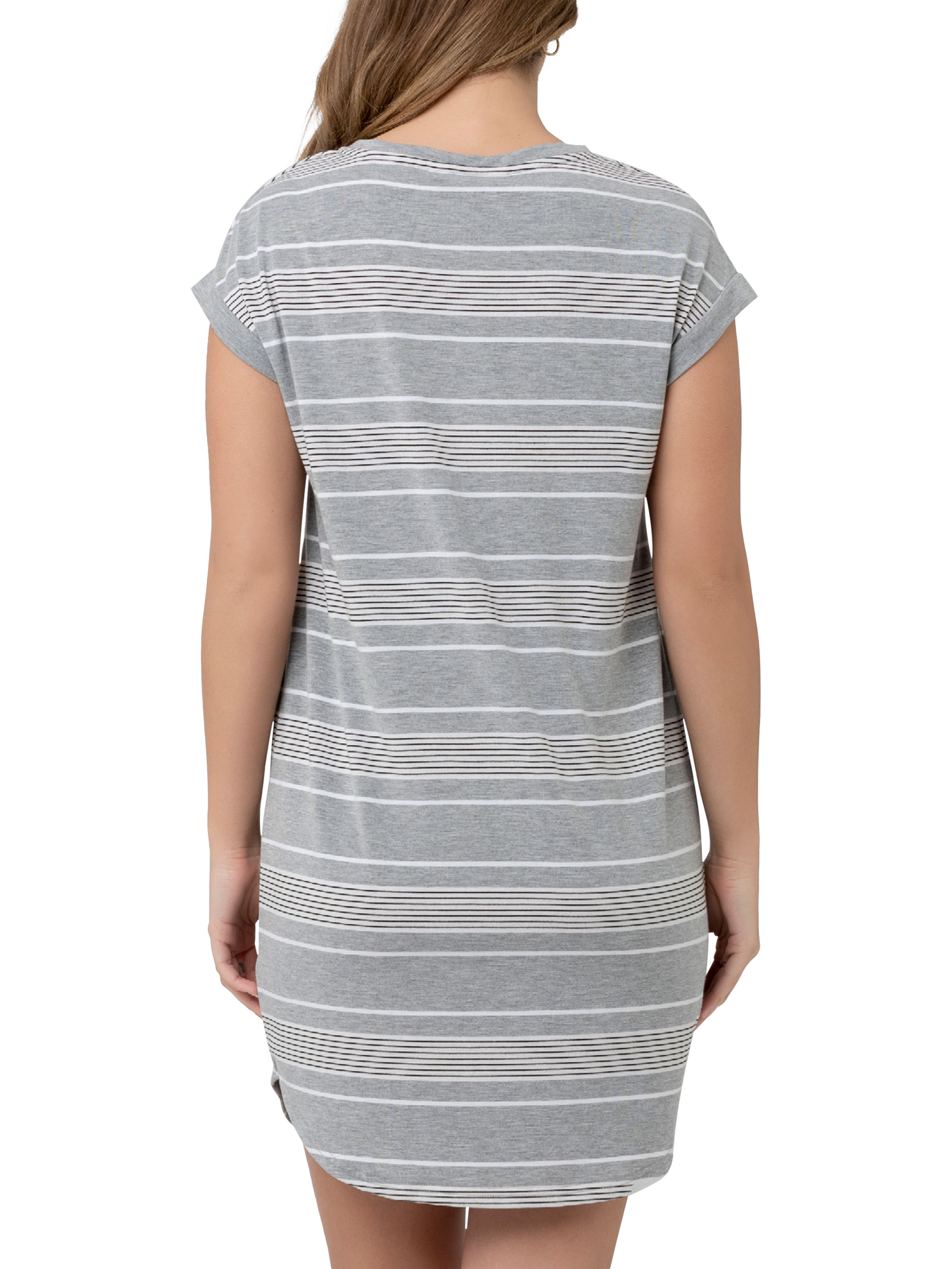 Product image 4 of 7, which shows Ripe Stevie Stripe Nursing Nightdress, Grey/White, XS