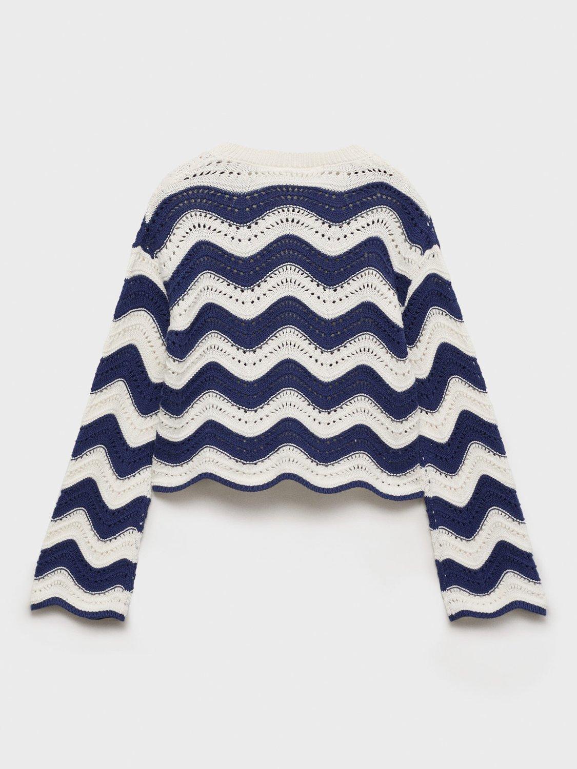 Product image 3 of 6, which shows mango Kids' Hali Cotton Crochet Wave Jumper, Medium Blue, 11-12 years