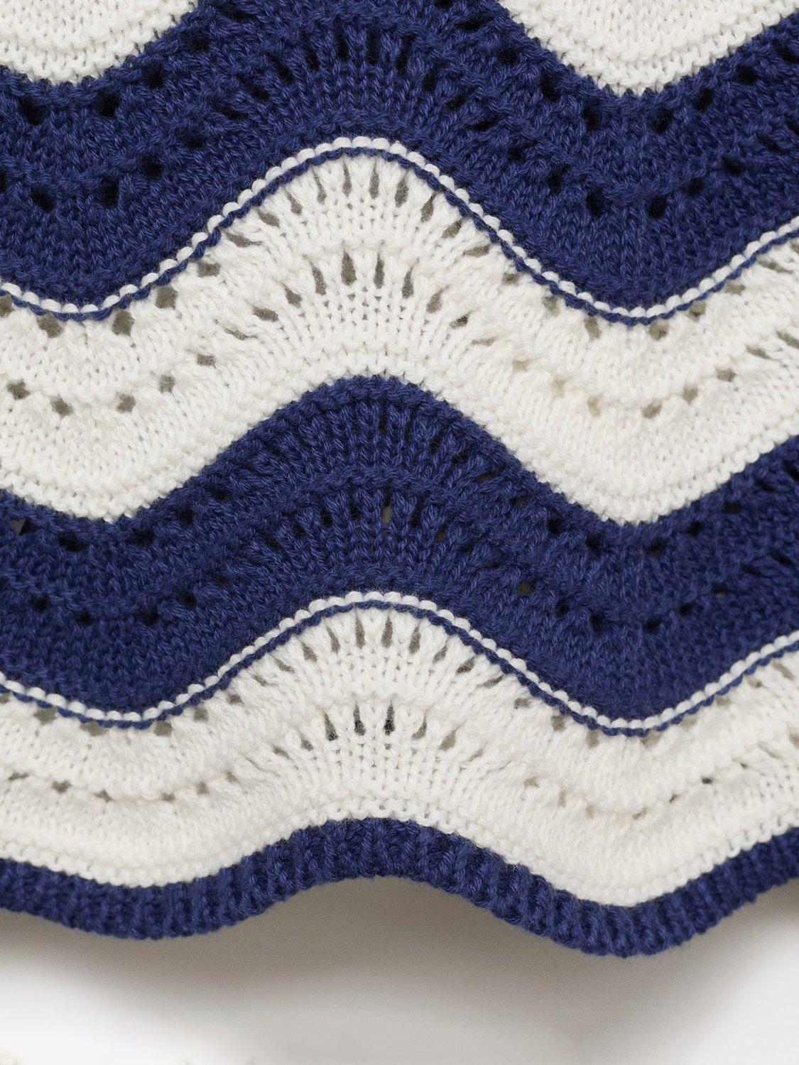 Product image 4 of 6, which shows mango Kids' Hali Cotton Crochet Wave Jumper, Medium Blue, 11-12 years