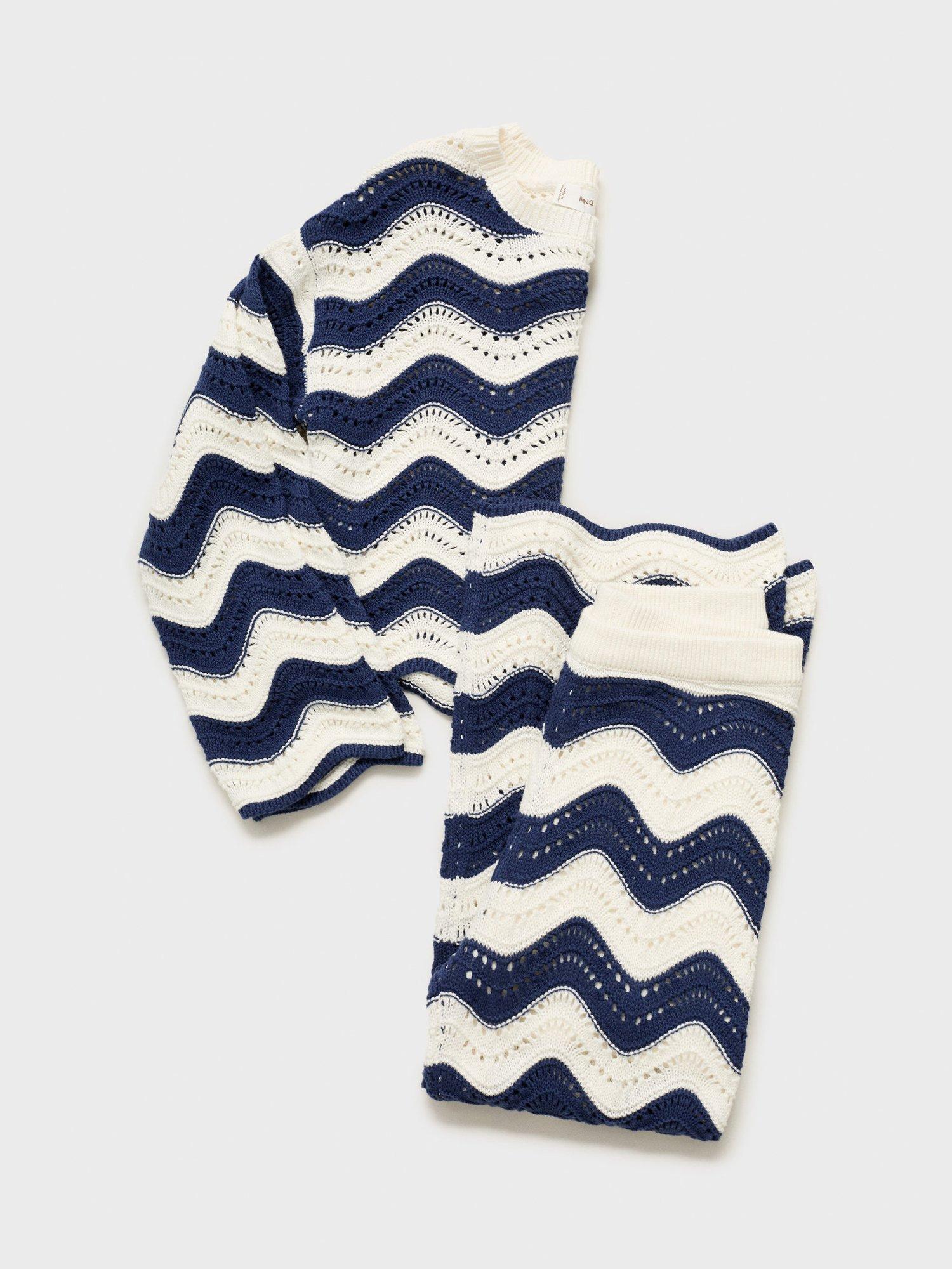 Product image 6 of 6, which shows mango Kids' Hali Cotton Crochet Wave Jumper, Medium Blue, 11-12 years