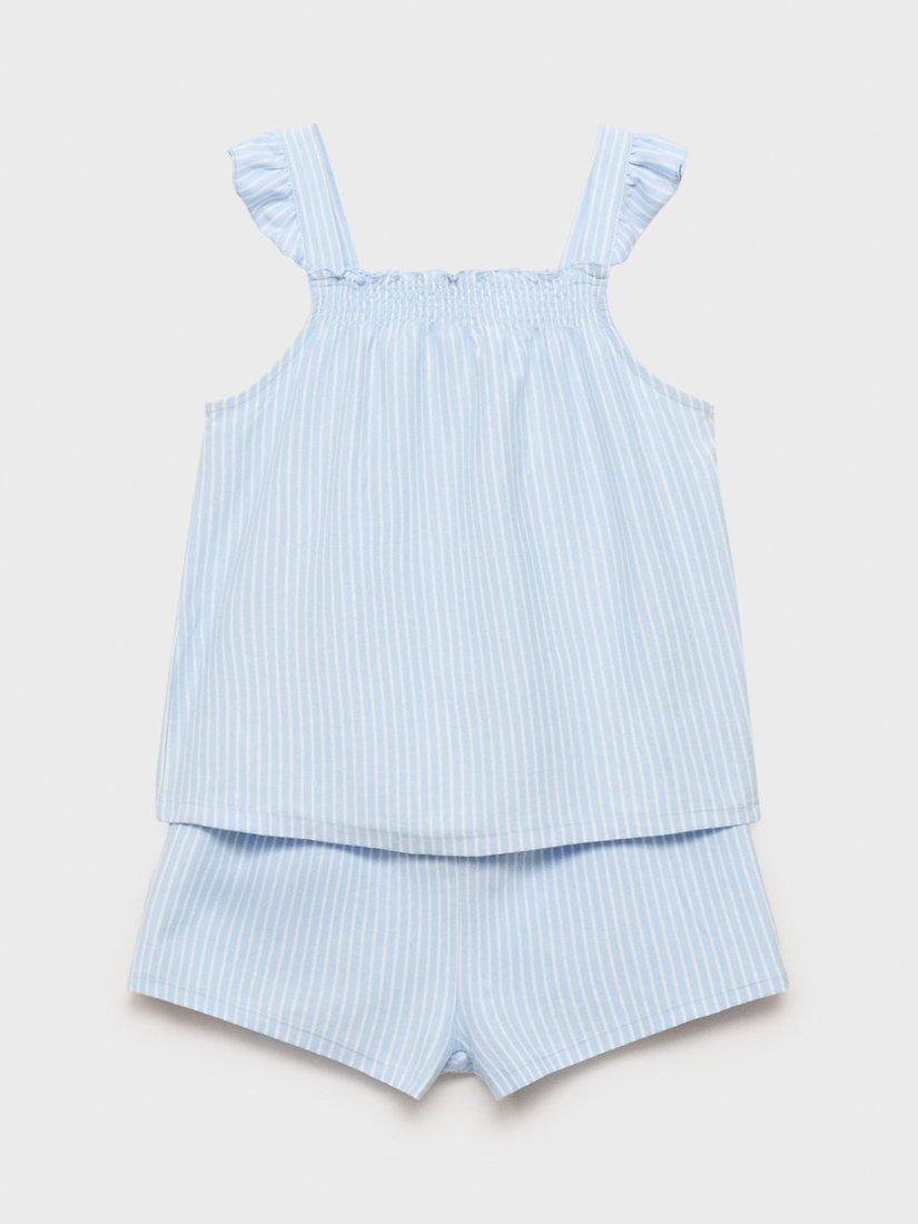 Product image 1 of 4, which shows Mango Kids' Zuli Stripe Cami & Shorts Pyjama Set, Light Pastel Blue, 11-12 years
