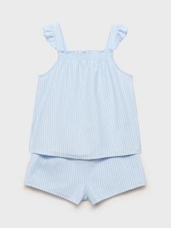 Mango Kids' Zuli Stripe Cami & Shorts Pyjama Set, Light Pastel Blue, Light Pastel Blue