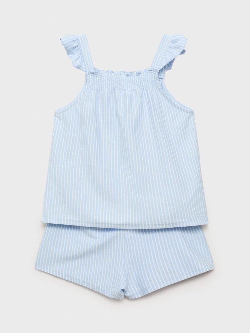 Product image 2 of 4, which shows Mango Kids' Zuli Stripe Cami & Shorts Pyjama Set, Light Pastel Blue, 11-12 years