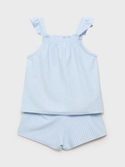 Mango Kids' Zuli Stripe Cami & Shorts Pyjama Set, Light Pastel Blue - view 2, Light Pastel Blue