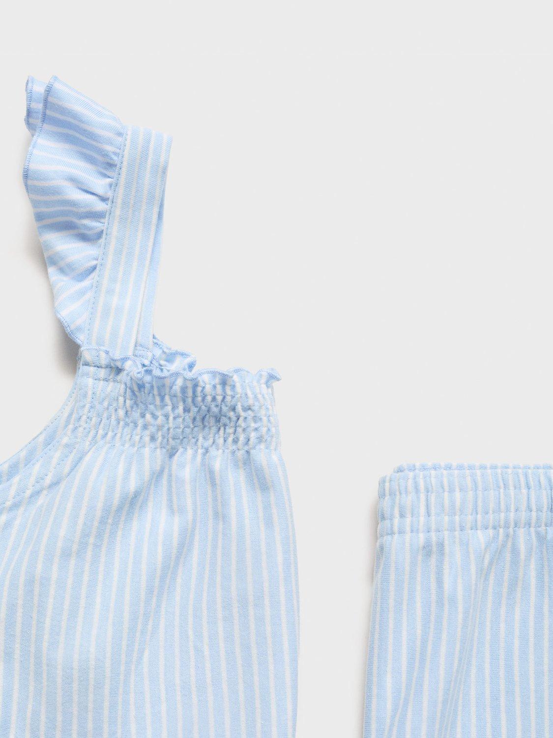 Product image 3 of 4, which shows Mango Kids' Zuli Stripe Cami & Shorts Pyjama Set, Light Pastel Blue, 11-12 years