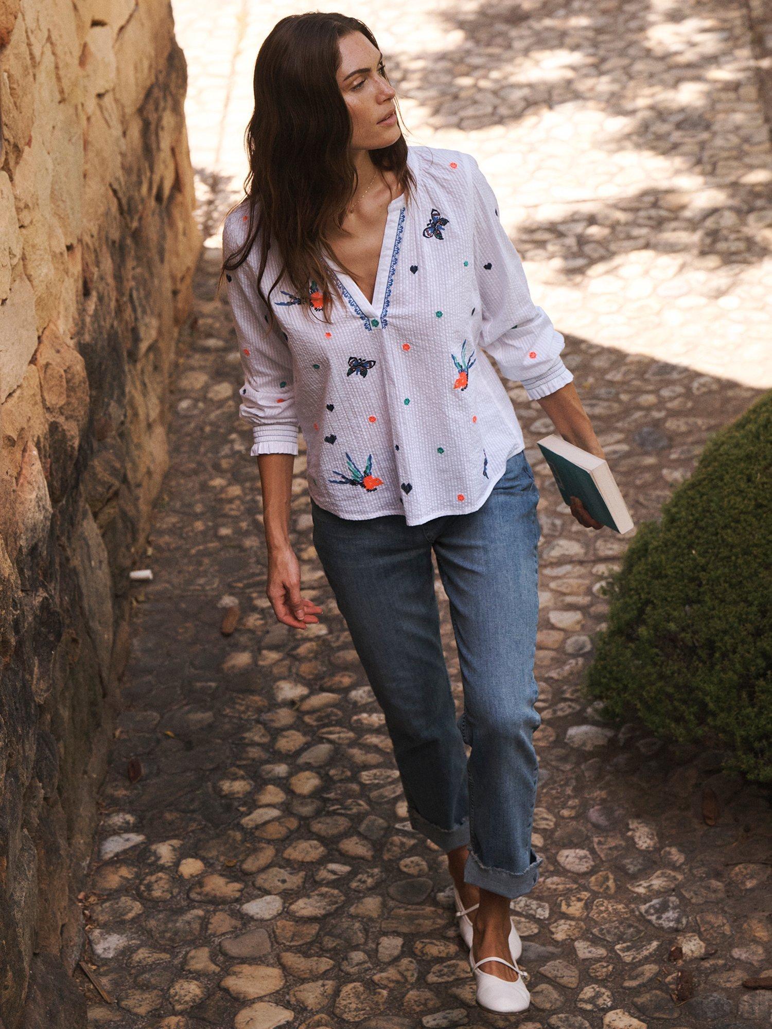 Product image 3 of 8, which shows NRBY Lovebird Embroidered Cotton Shirt, White, XS
