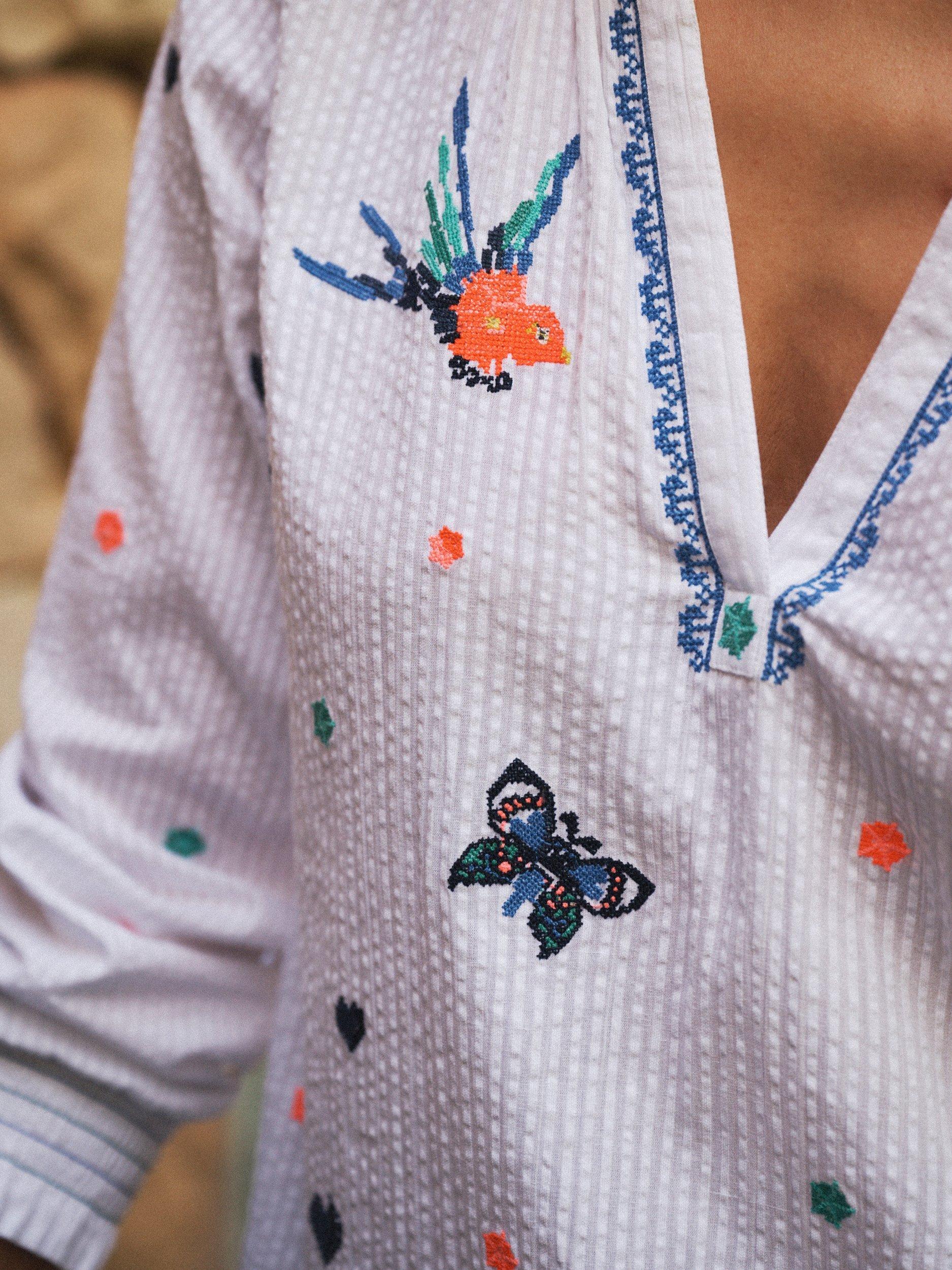 Product image 8 of 8, which shows NRBY Lovebird Embroidered Cotton Shirt, White, XS