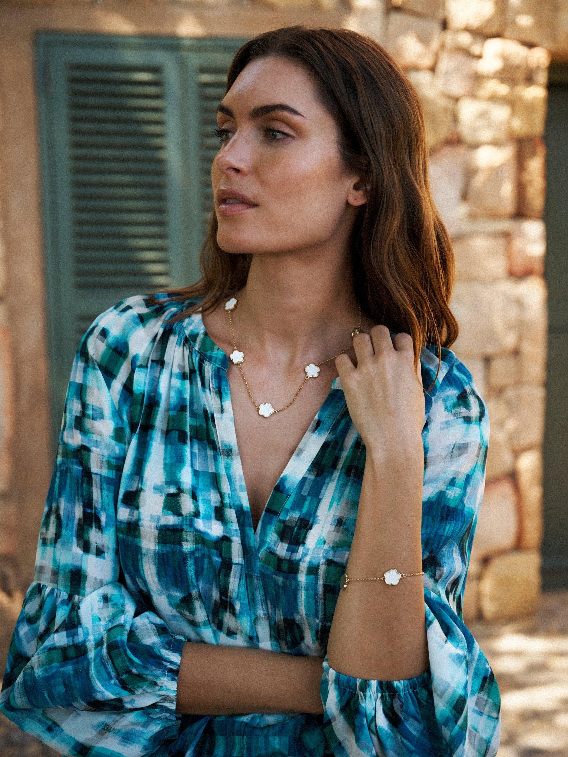 Product image 5 of 7, which shows NRBY Ophelia Soft Check Pure Silk Shirt, Blue/Multi, XS