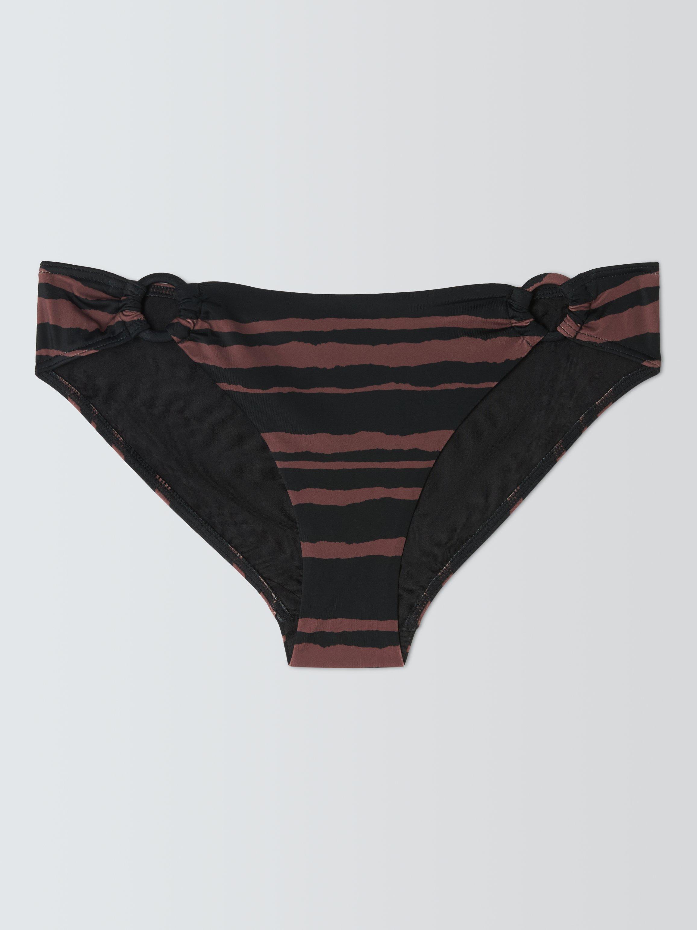 Product image 4 of 6, which shows John Lewis Cannes Stripe Bikini Bottoms, Choc Stripe, 8