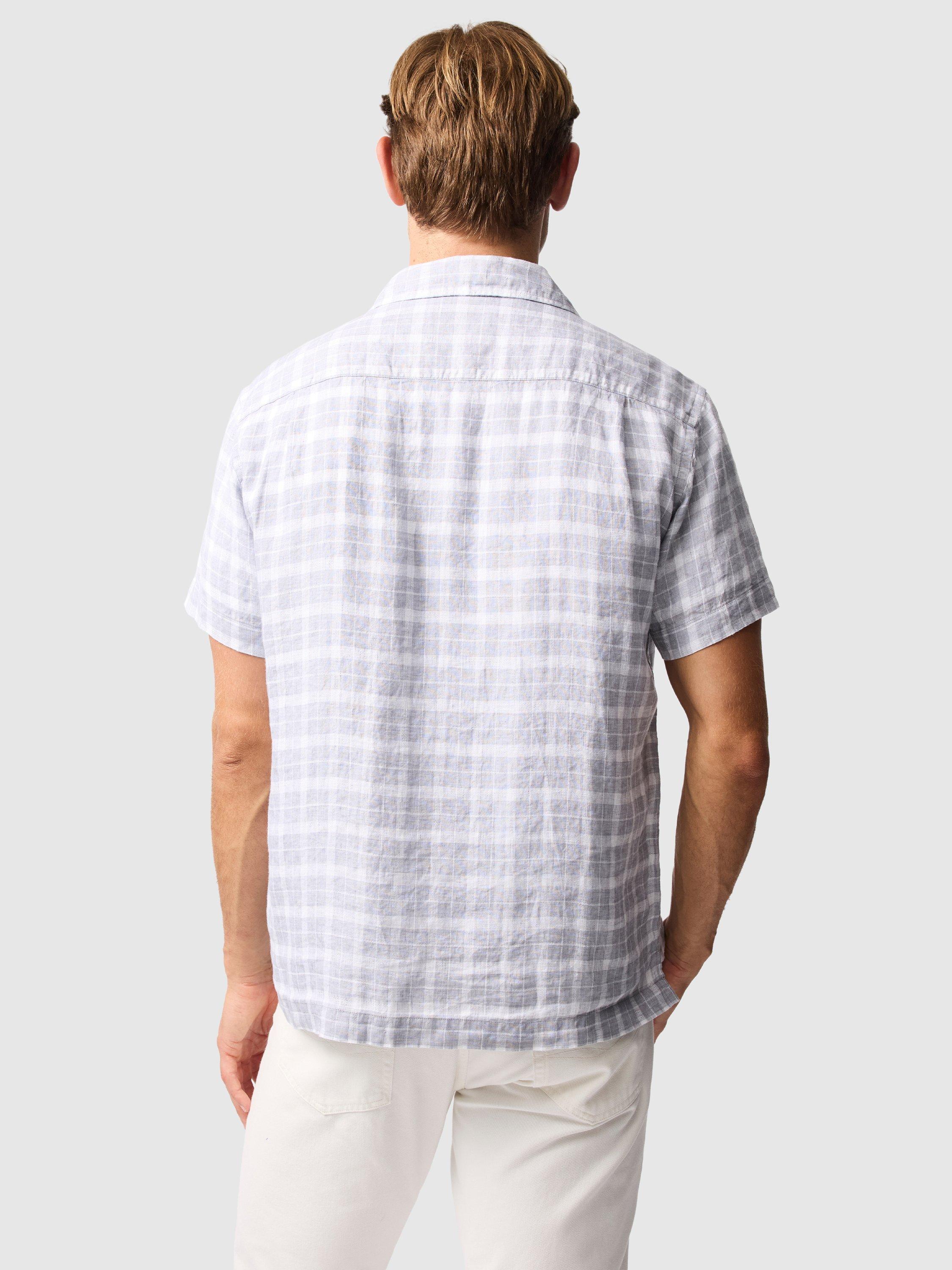 Product image 3 of 5, which shows Rodd & Gunn Mclaren Park Check Linen Regular Fit Short Sleeve Shirt, Dusk, XS