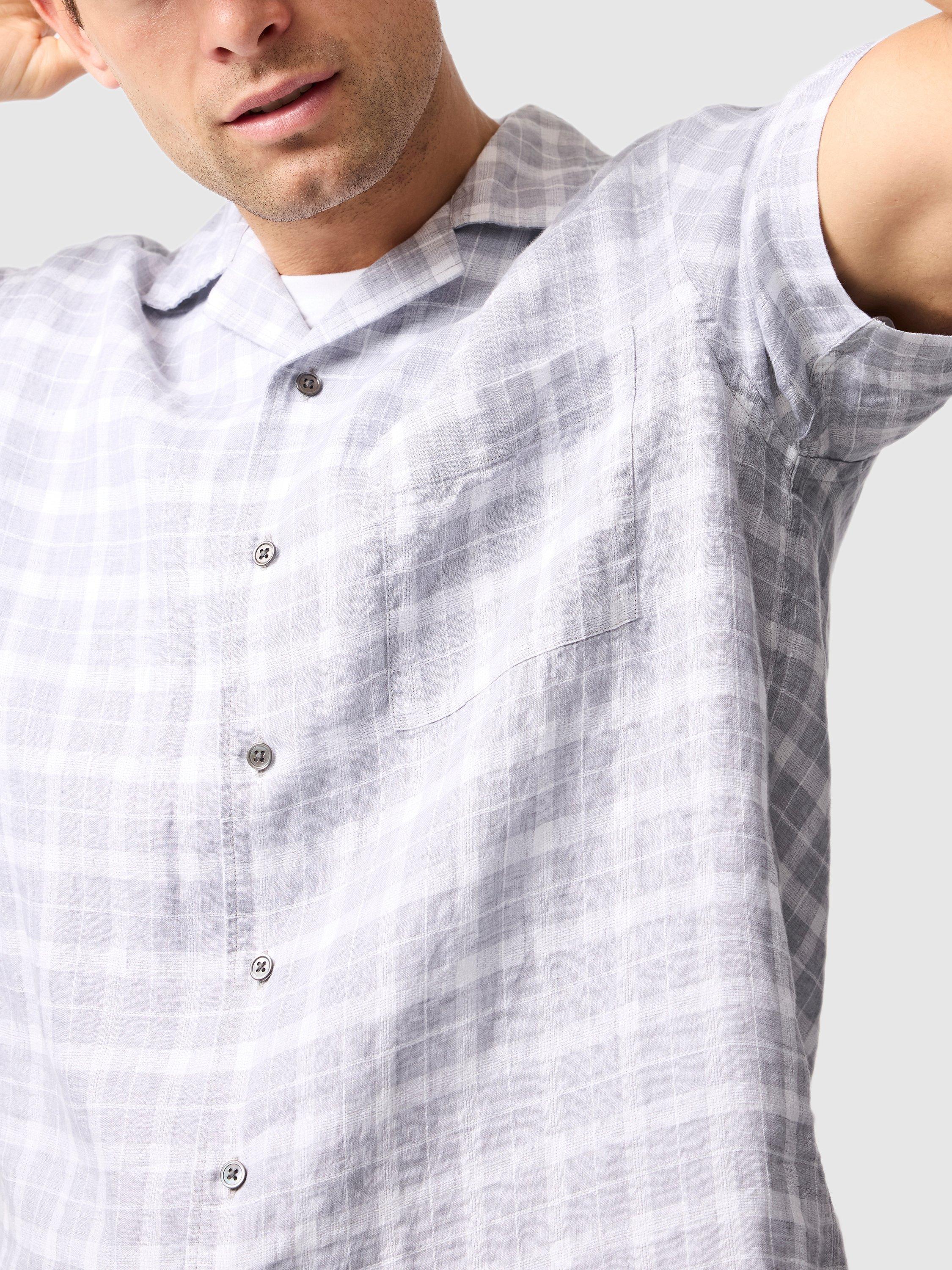 Product image 4 of 5, which shows Rodd & Gunn Mclaren Park Check Linen Regular Fit Short Sleeve Shirt, Dusk, XS