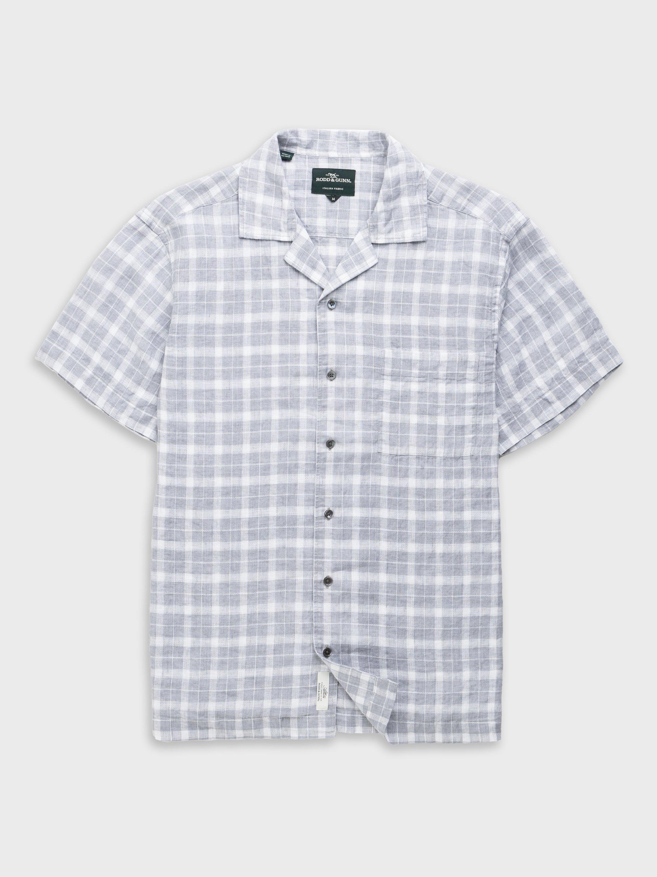 Product image 5 of 5, which shows Rodd & Gunn Mclaren Park Check Linen Regular Fit Short Sleeve Shirt, Dusk, XS