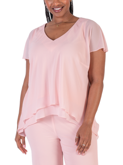 chesca Chiffon Short Sleeved Double Layer Top, Blossom, Blossom
