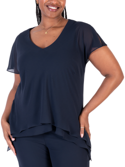 chesca Chiffon Double Layer V-Neck Top, Navy, Navy
