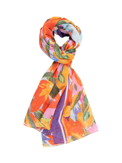 chesca Floral Print Cotton Scarf, Purple/Multi