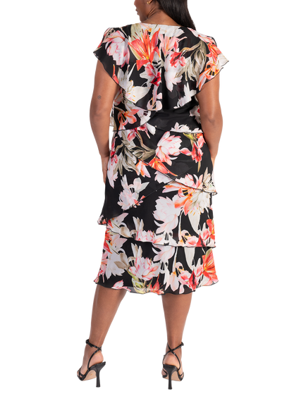 chesca Lily Printed Midi Dress - view 2, Black/Multi