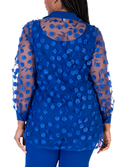 chesca Mesh Daisy Applique Long Sleeved Shirt, Blue - view 2, Blue