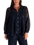 chesca Floral Lace Shirt, Dark Navy