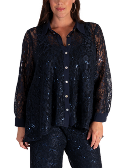 chesca Floral Lace Shirt, Dark Navy, Dark Navy
