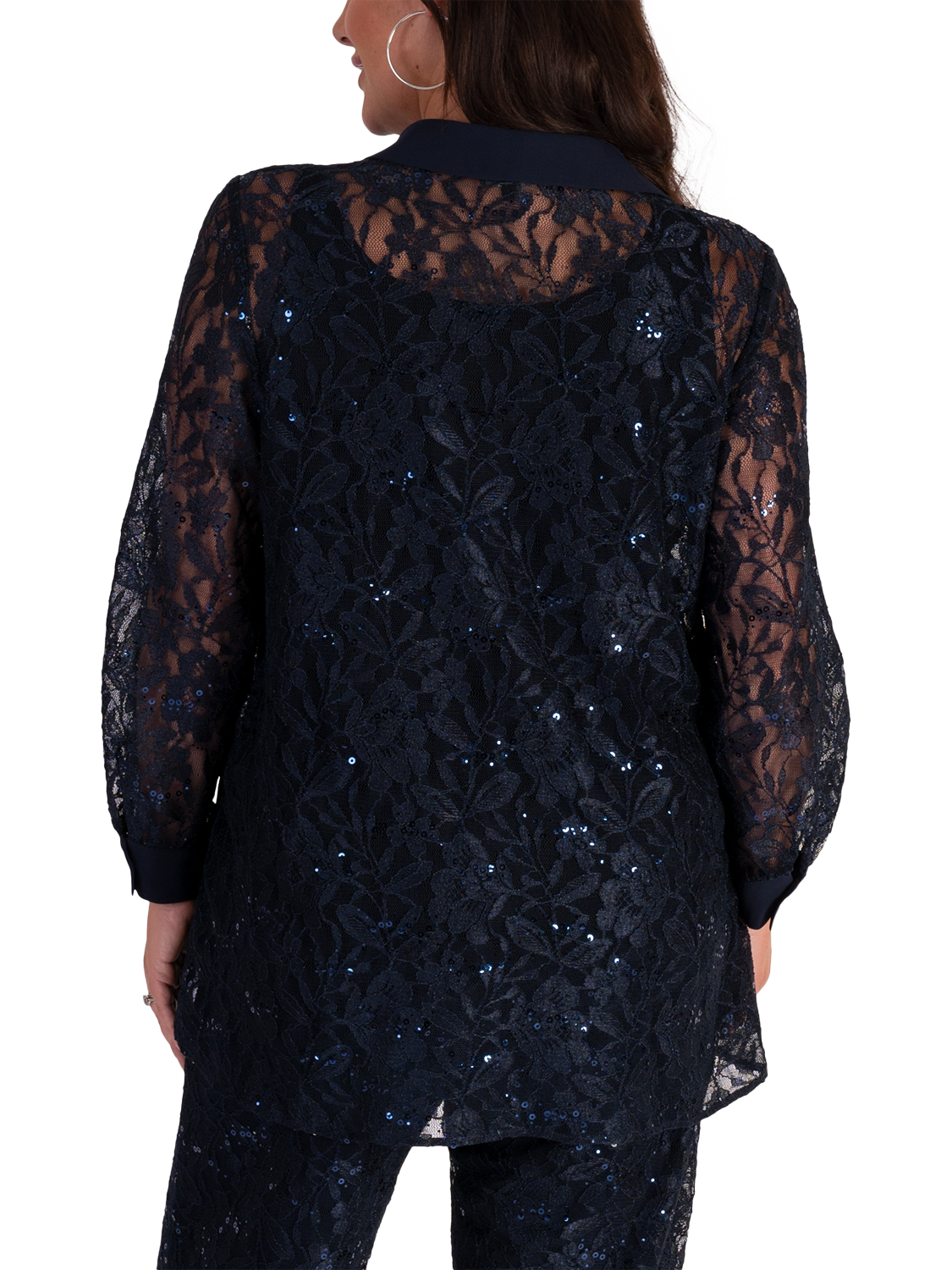 Product image 2 of 6, which shows chesca Floral Lace Shirt, Dark Navy, 12-14