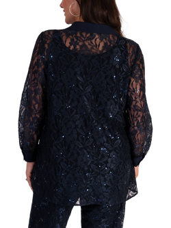 chesca Floral Lace Shirt, Dark Navy - view 2, Dark Navy