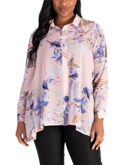 chesca Long Sleeved Lily Print Blouse, Pink/Multi, Pink/Multi
