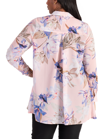 chesca Long Sleeved Lily Print Blouse, Pink/Multi - view 2, Pink/Multi
