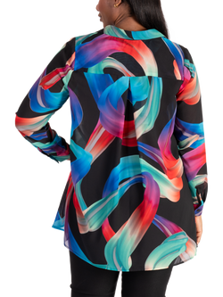 chesca Long Sleeved Rainbow Swirl Print Blouse, Black/Multi - view 2, Black/Multi