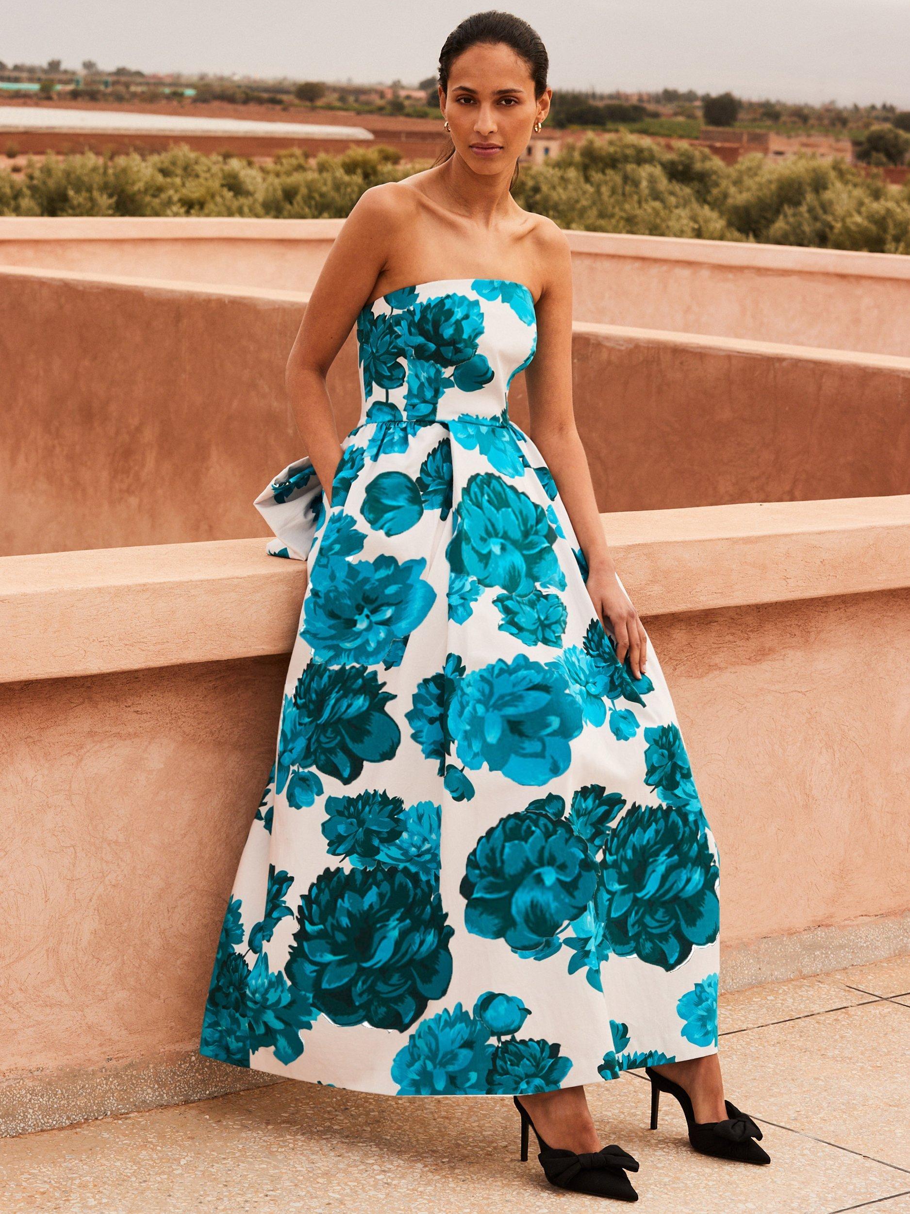 Product image 1 of 5, which shows Ro&Zo Annie Cotton Blue Floral Print Maxi Dress, Blue/Multi, 12