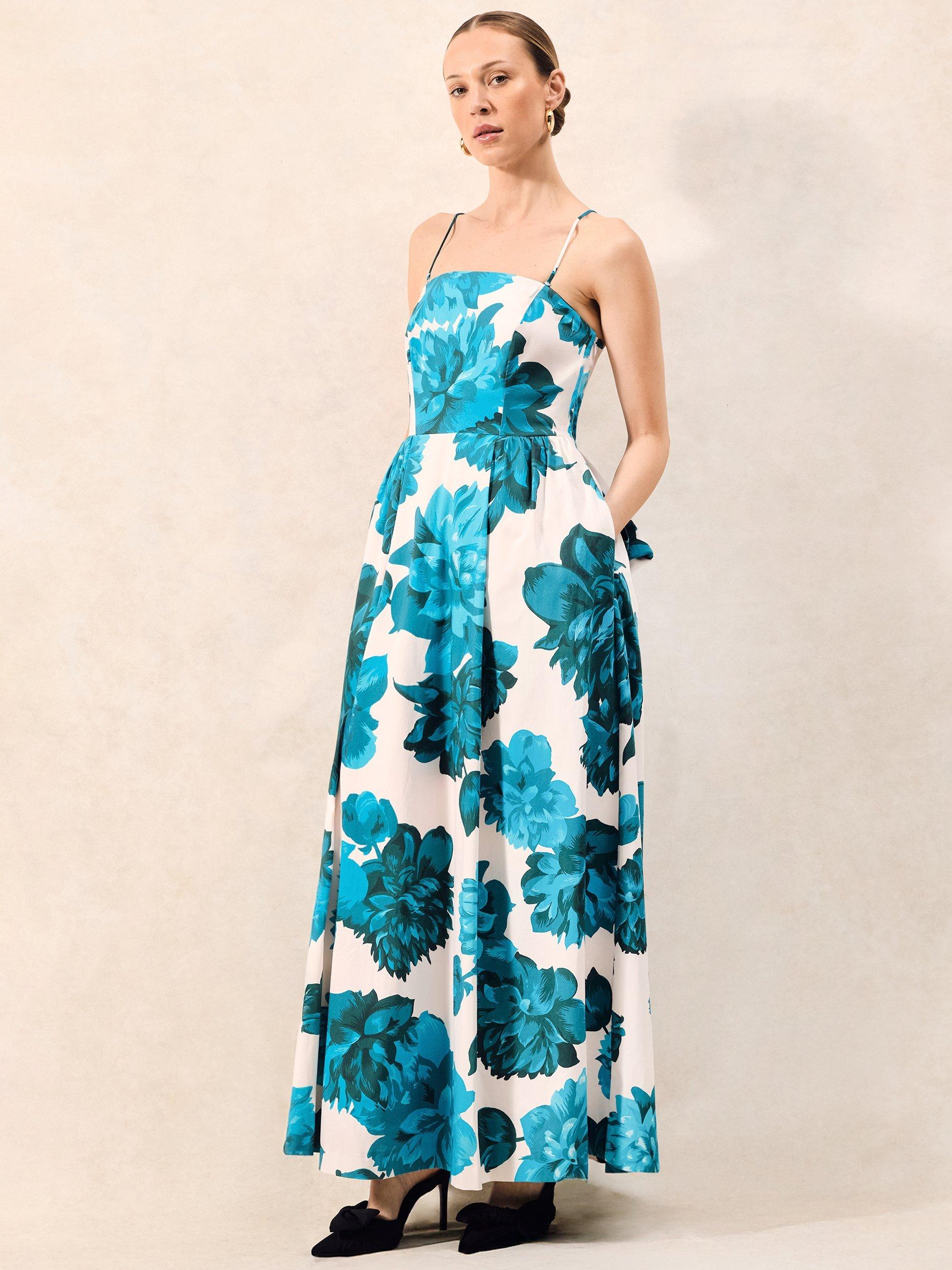 Product image 3 of 5, which shows Ro&Zo Annie Cotton Blue Floral Print Maxi Dress, Blue/Multi, 12