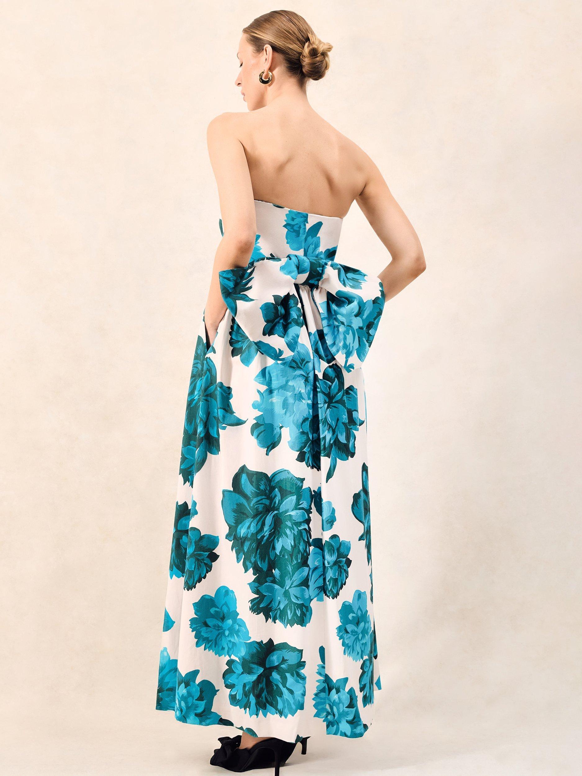 Product image 5 of 5, which shows Ro&Zo Annie Cotton Blue Floral Print Maxi Dress, Blue/Multi, 12