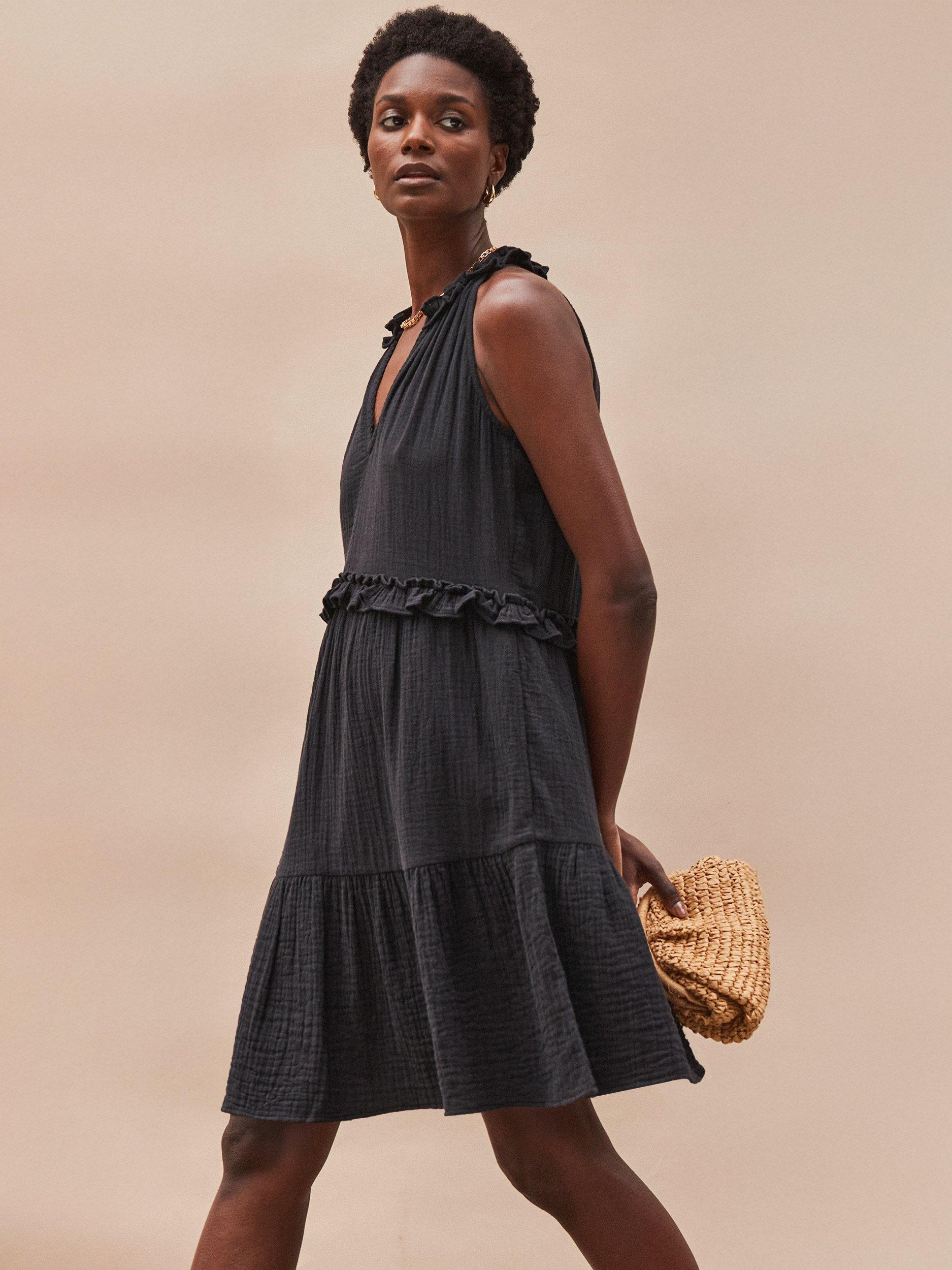 Product image 1 of 4, which shows Ro&Zo Frill Cheesecloth Mini Dress, Black, 18
