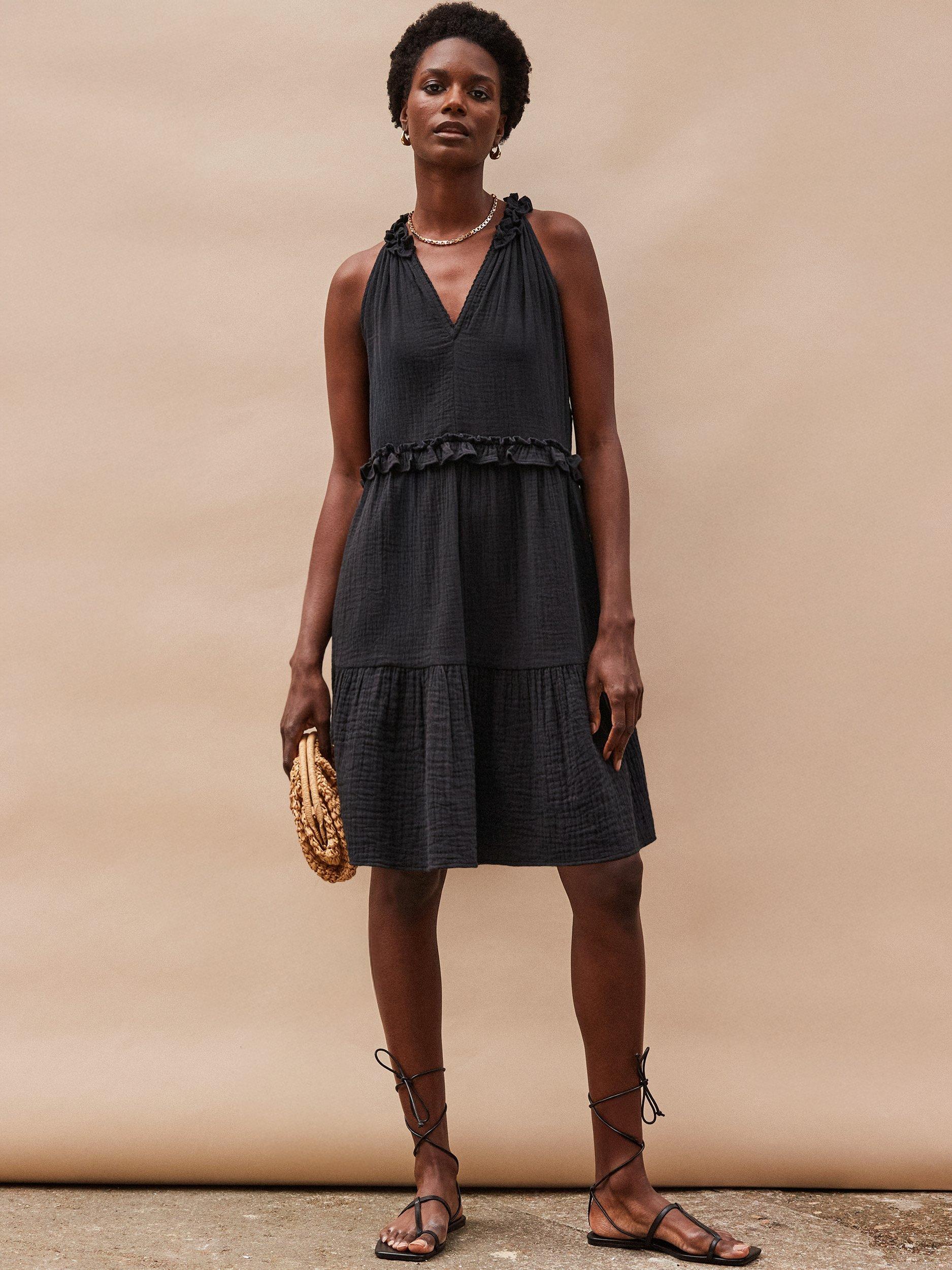 Product image 2 of 4, which shows Ro&Zo Frill Cheesecloth Mini Dress, Black, 18