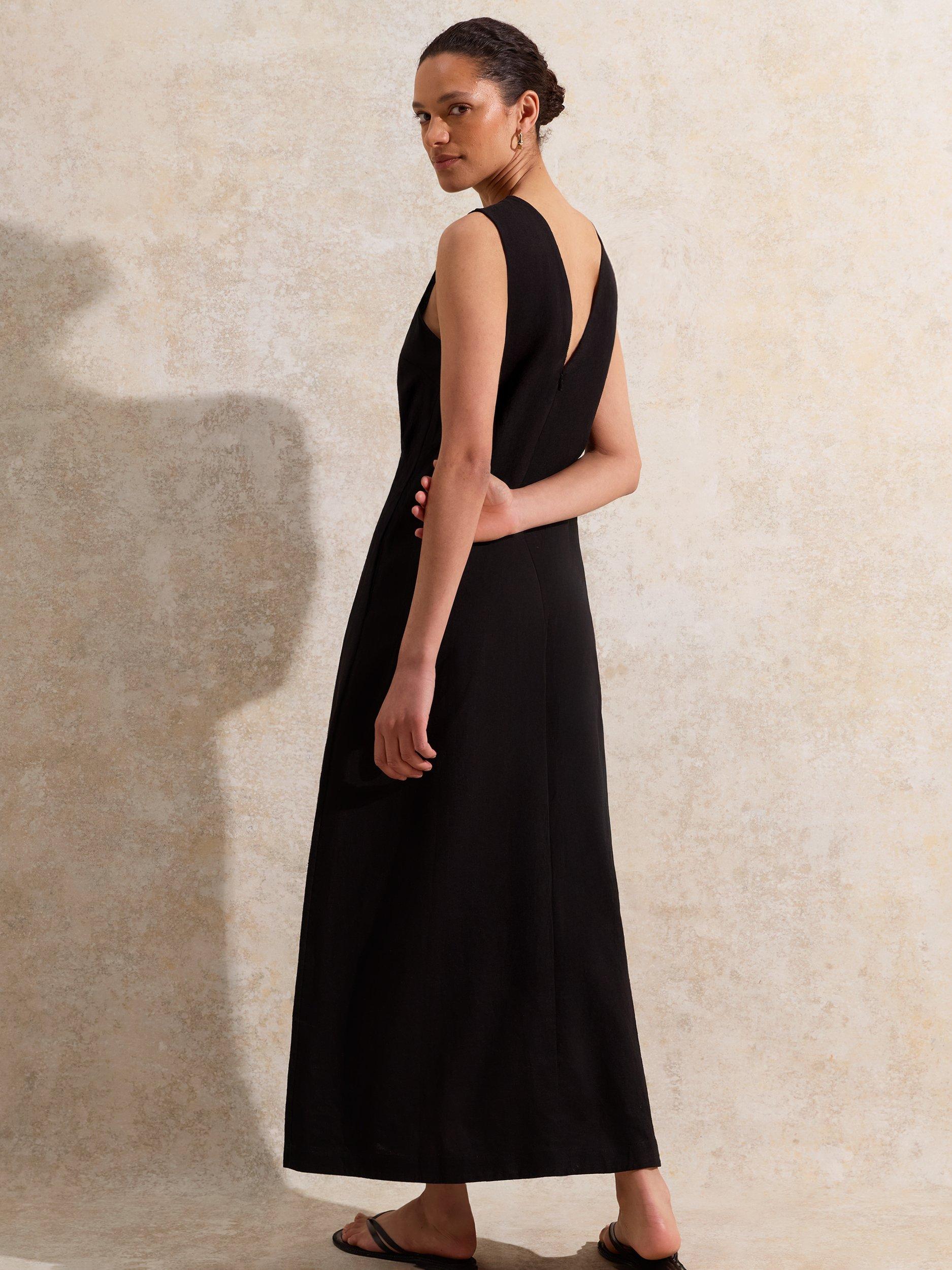 Product image 5 of 5, which shows Ro&Zo Linen Blend Sleeveless V-Neck Midi Dress, Black, 6